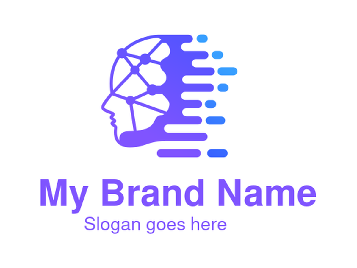 Purple Gradient Human Head with Neural Network and Data Streams Logo for Advanced Artificial Intelligence and Big Data Solutions